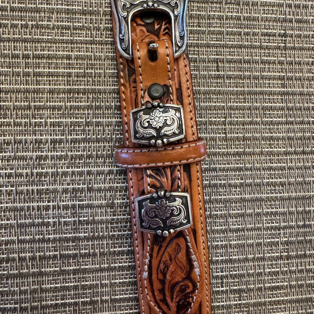 TONY LAMA Brown Leather Belt with Silver Buckle EUC - Picture 5 of 6